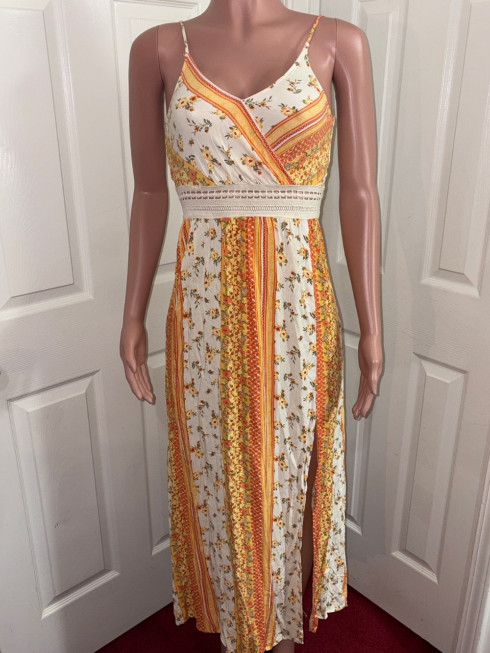 Yellow and Cream Floral Stripe Maxi Dress